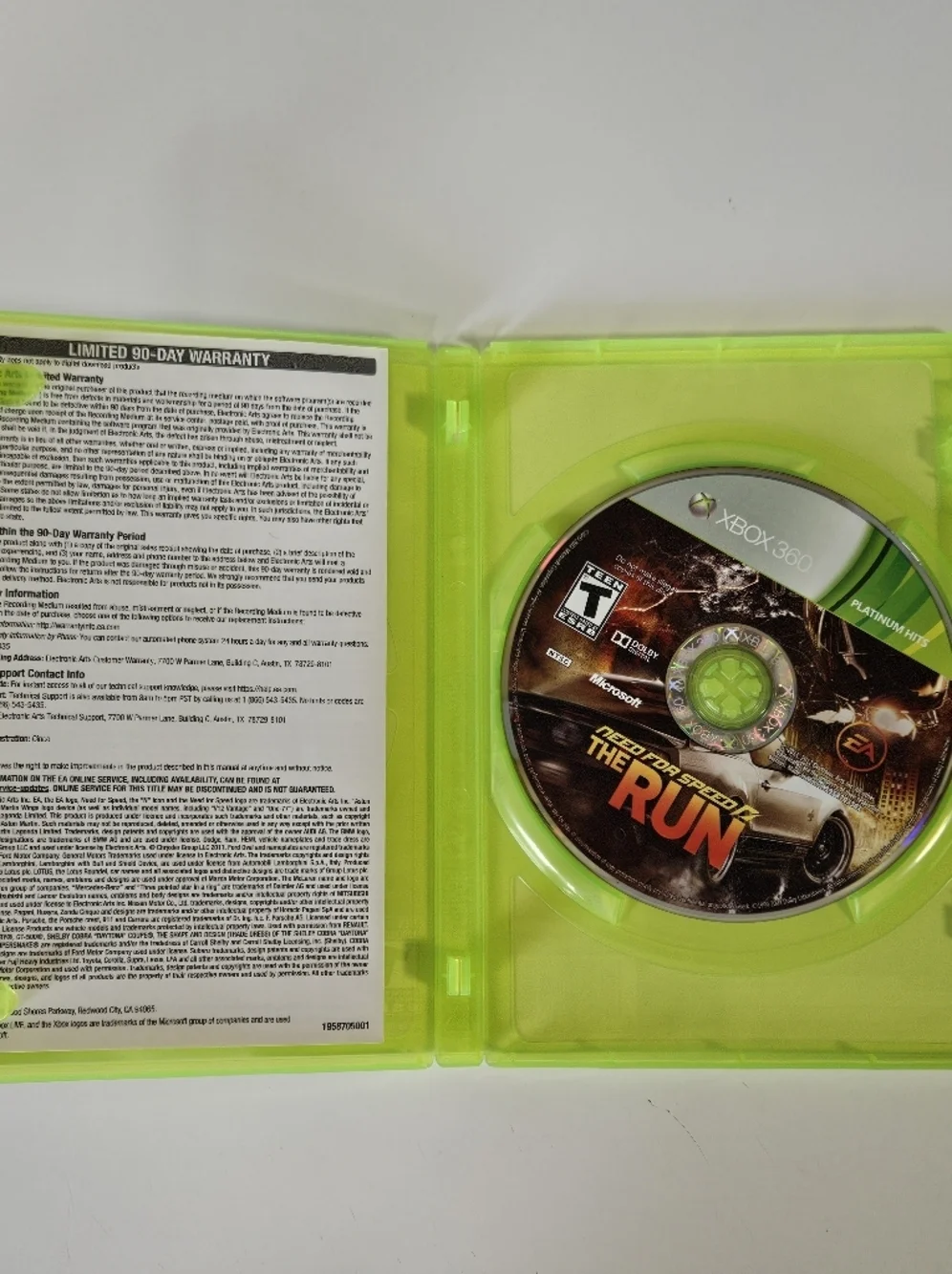 Need for Speed The Run Microsoft XBOX 360 Platinum Hits Case